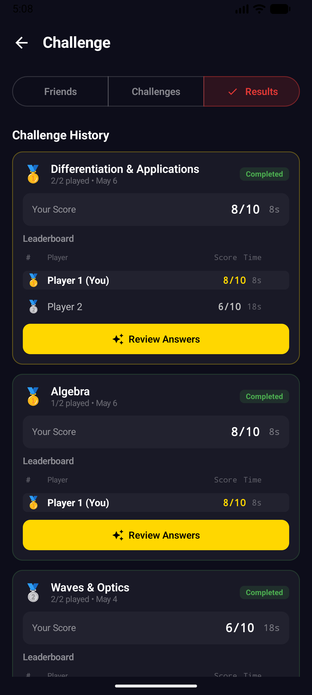 SolveKar AI Challenge results with leaderboard and Review Answers