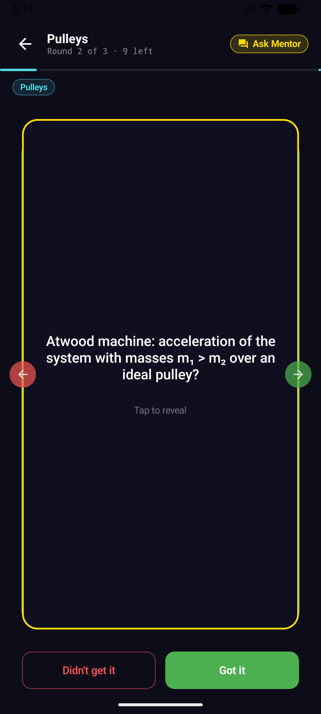 SolveKar AI flash card with Got it / Didn't get it active-recall grading