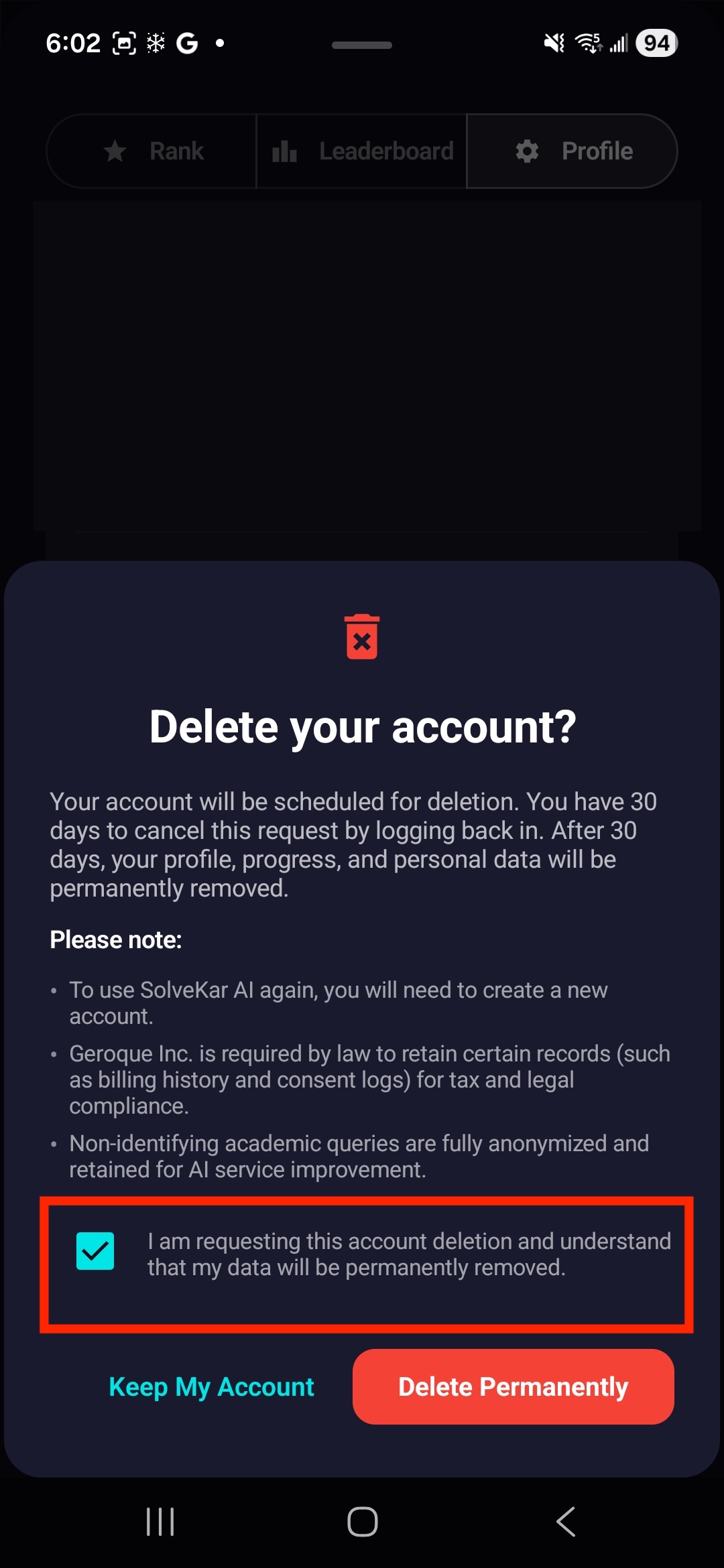 Step 3 - Confirm Deletion